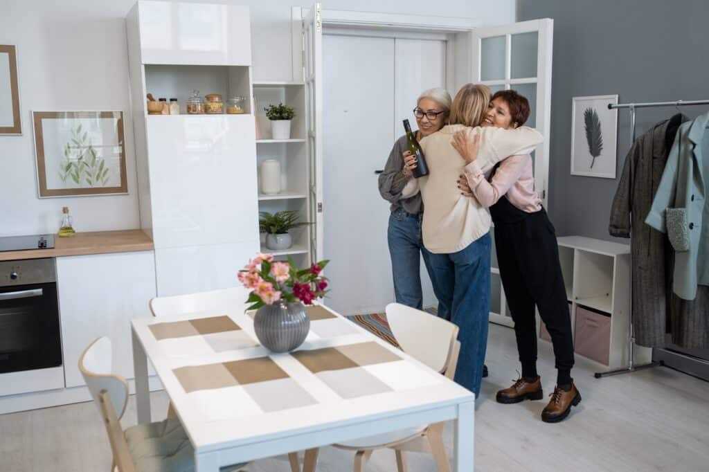Woman meeting with friends at home